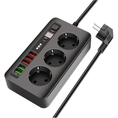 Разклонител 3 гнезда и 5 USB порта, FastCharge, С ключ, 3000W, 10А -таймер