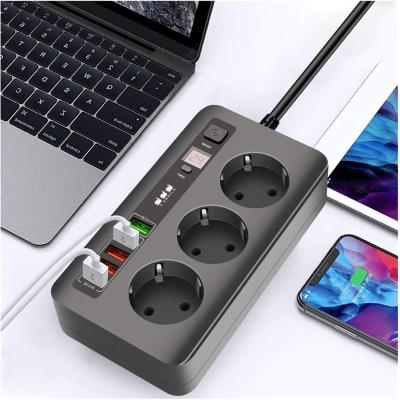 Разклонител 3 гнезда и 5 USB порта, FastCharge, С ключ, 3000W, 10А -таймер