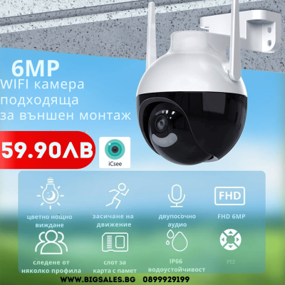 Куполна камера за видеонаблюдение - тип сфера 6MP 4LED