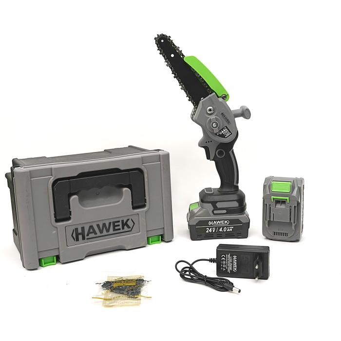 Акумулаторен мини верижен трион HAWEK 24V, 4AH - 15см шина Акумулаторен мини верижен трион HAWEK 24V, 4AH - 15см шина