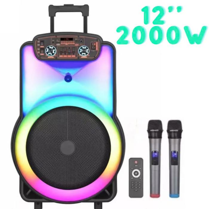 Караоке тонколона с Bluetooth и цветомузика BT-1218 12'' и два безжични микрофона Караоке тонколона с Bluetooth и цветомузика BT-1218 12'' и два безжични микрофона
