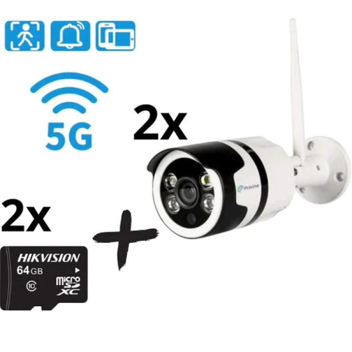 2бр. Безжична камера Privine със звук и запис в нея на SD карта + 2бр SD карта памет 64ГБ